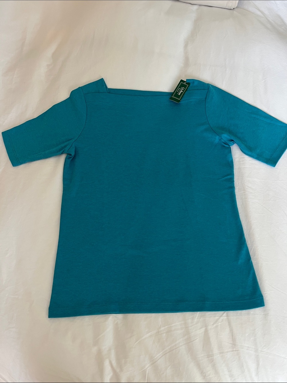 L.L. Bean Teal Square Boatneck Short Sleeve Top Size Small NWT